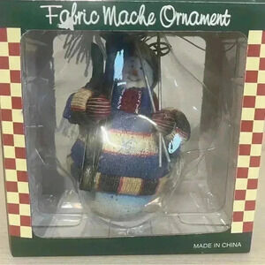 Vintage FABRIC MACHE SNOWMAN VERY DETAILED SKI THEME 5 1/2" NEW IN BOX.